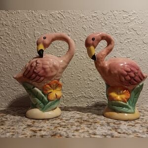 Flamingo Ceramic Figurine Salt And Pepper Shakers